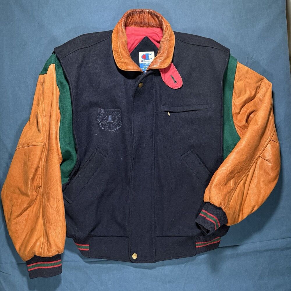 Vintage Champion Authentic Athletic Wool Leather Bomber Jacket Size XL Varsity